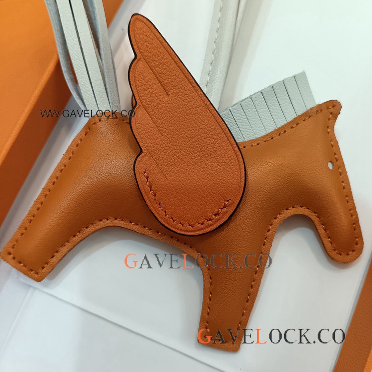 Replica Hermes Rodeo Pegasus Lambskin Leather Orange -White